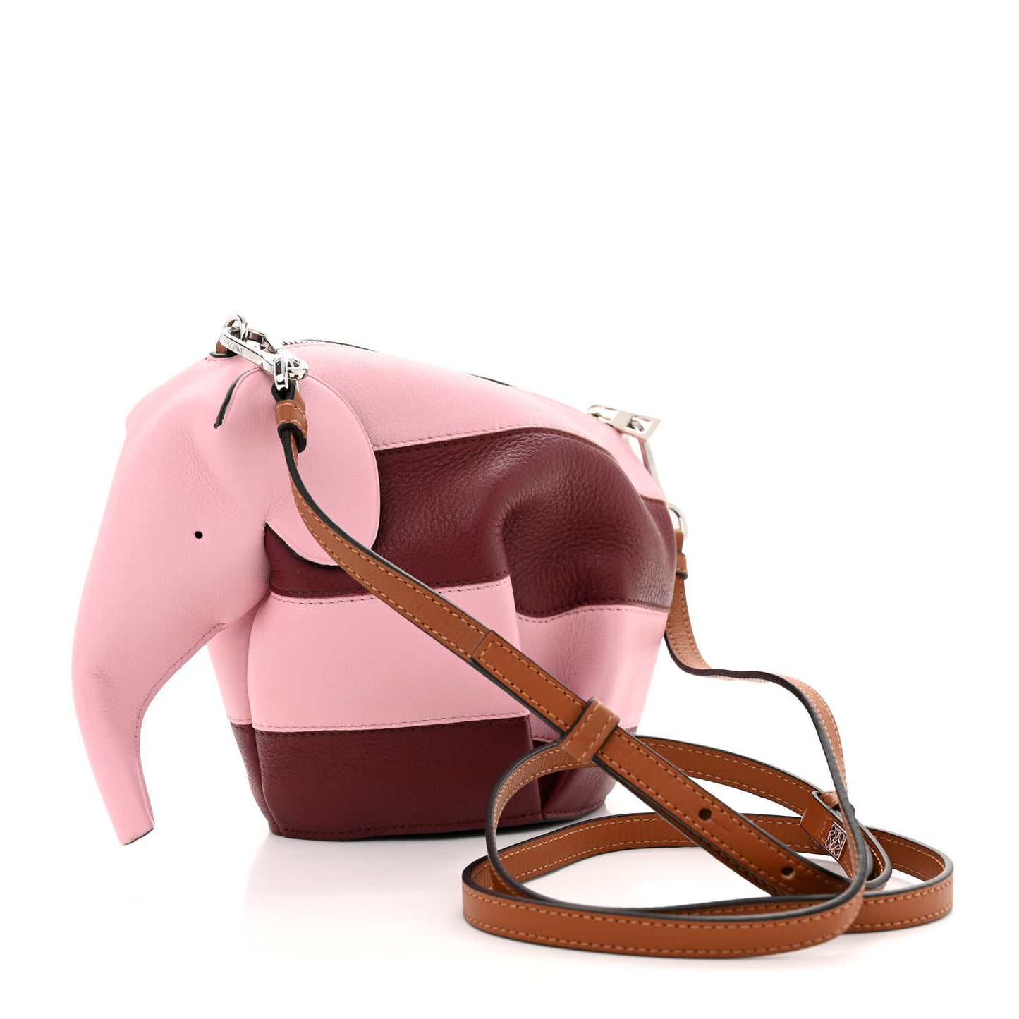 Calfskin Rugby Mini Elephant Crossbody Bag Wine Pastel Pink