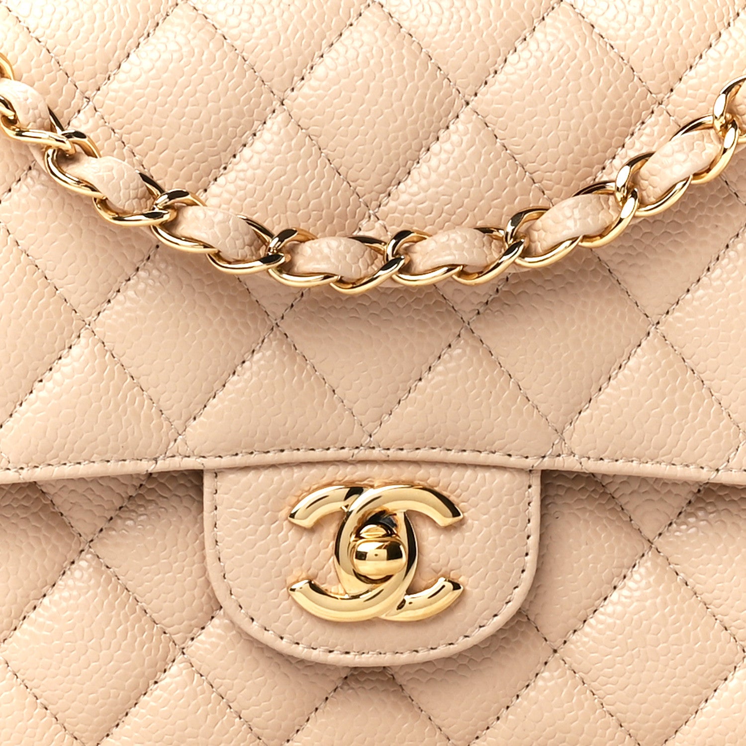 Chanel Caviar Quilted Medium Double Flap Beige 9 of 12