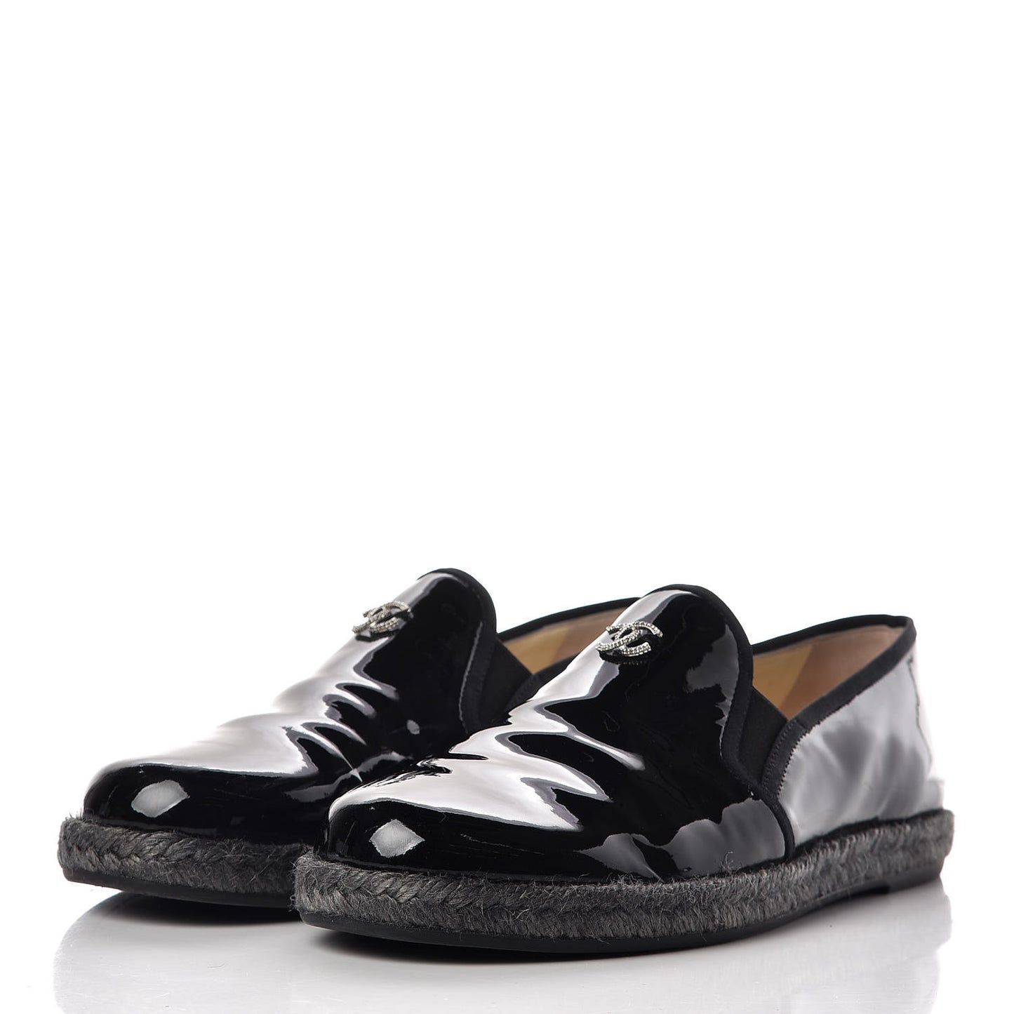 Patent Calfskin CC Mocassin Loafer Espadrilles 40.5 Black