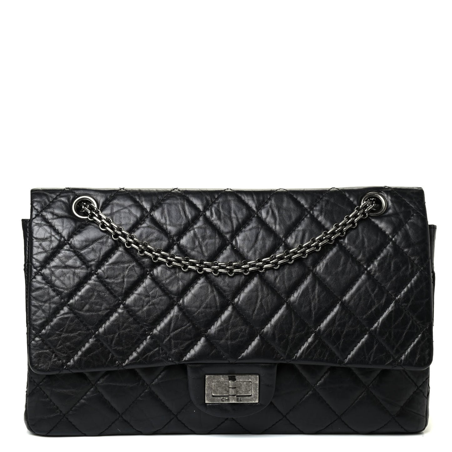 Aged Calfskin Quilted 2.55 Reissue 227 Flap Black
