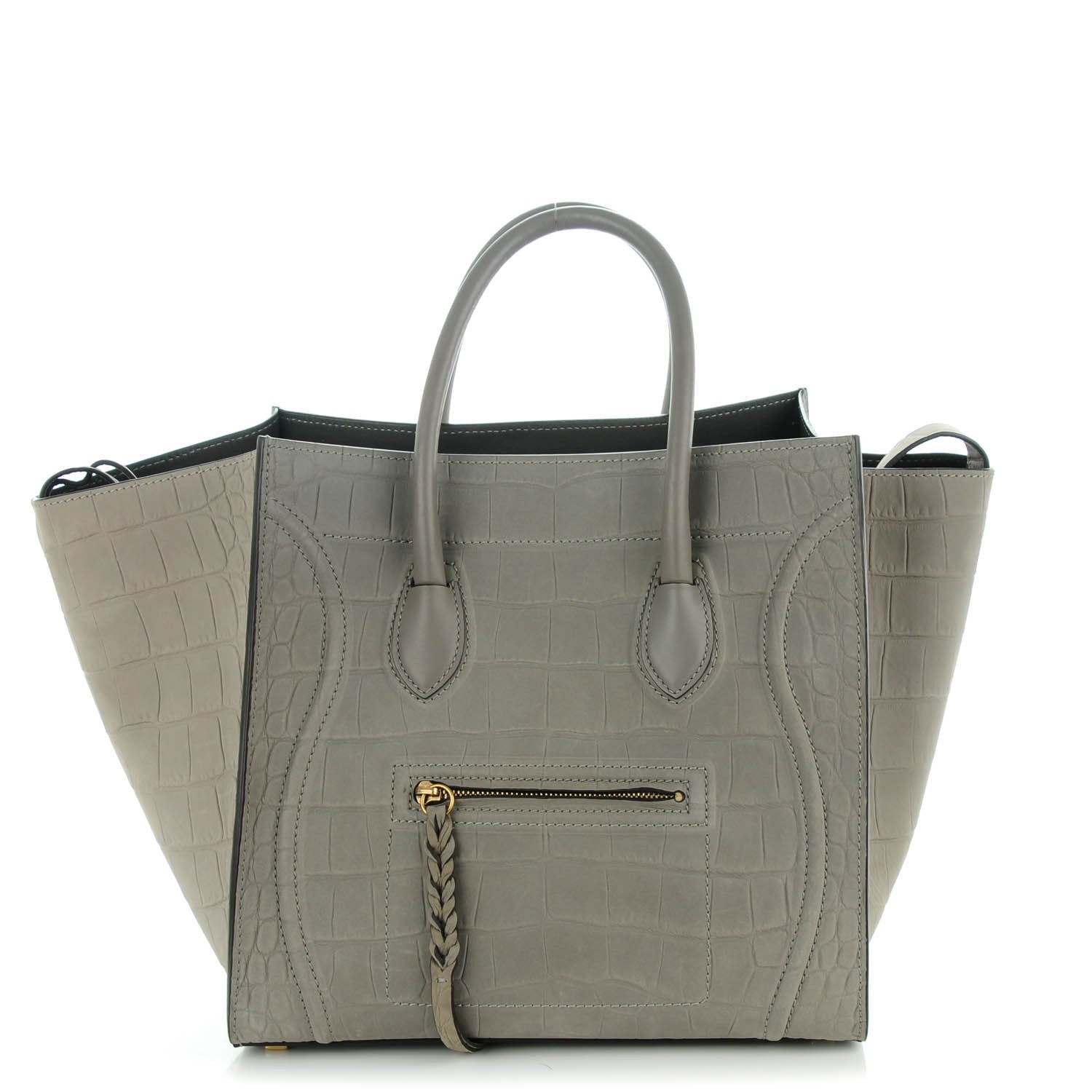Celine Crocodile Embossed Nubuck Medium Phantom Luggage Grey 1 of 7