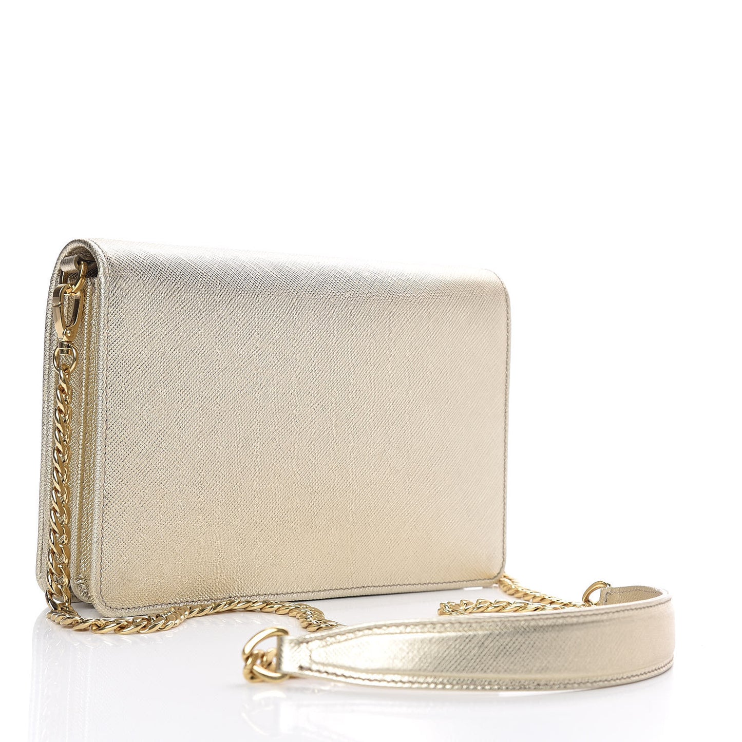 Metallic Saffiano Lux Chain Wallet Pirite