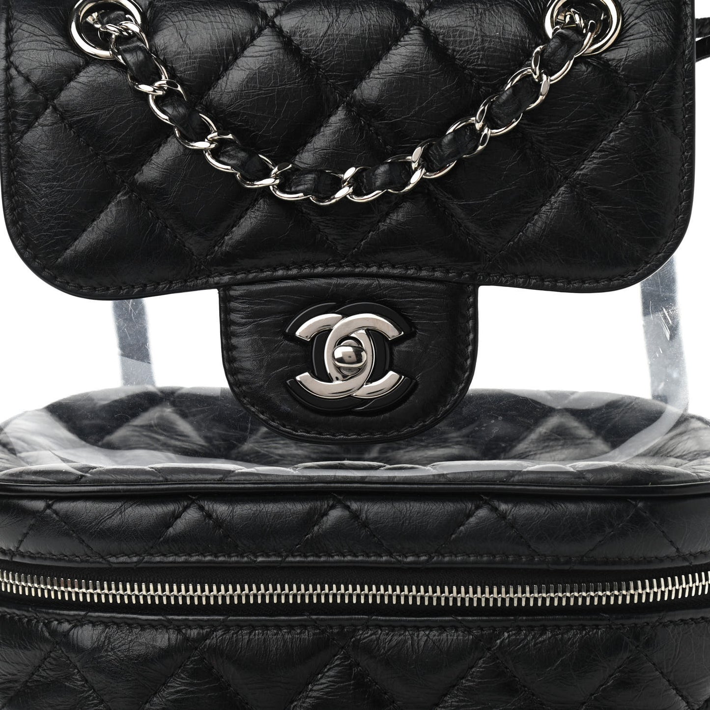 Crumpled Calfskin PVC Quilted Backpack Black