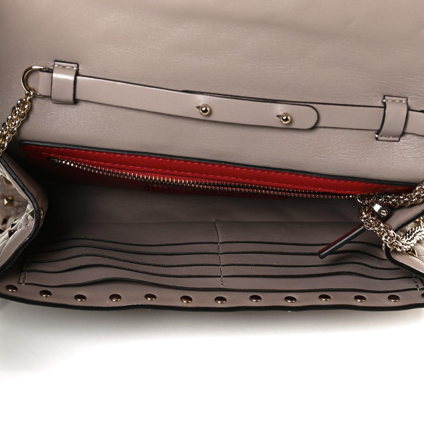 Lambskin Rockstud Spike Wallet on Chain Poudre