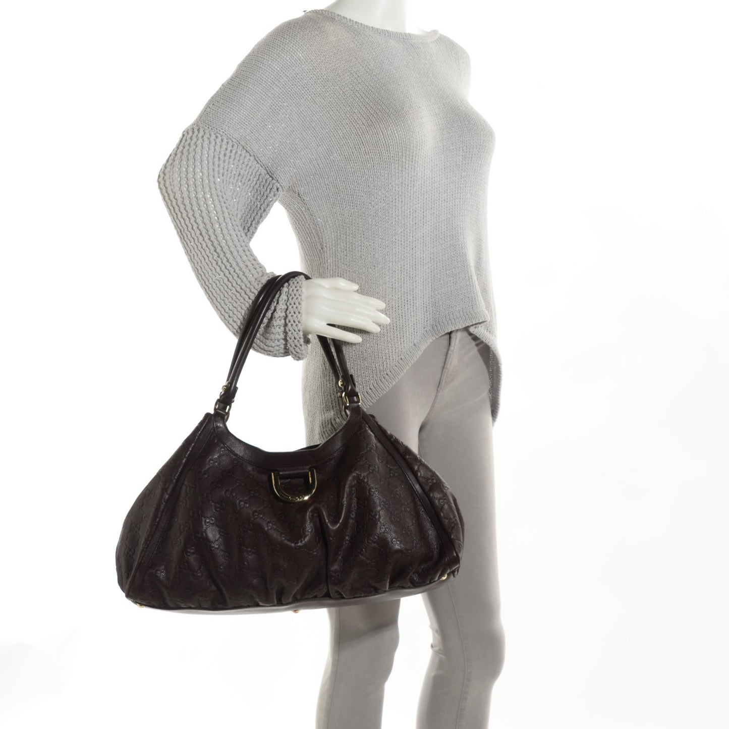 Guccissima Large D Gold Shoulder Bag Chocolate