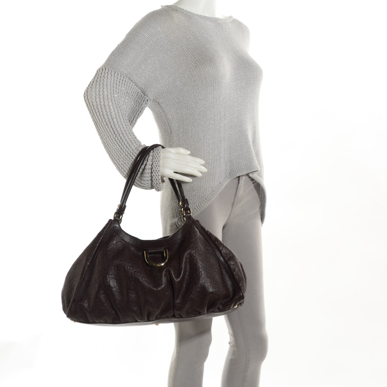 Gucci Guccissima Large D Gold Shoulder Bag Chocolate 2 of 7