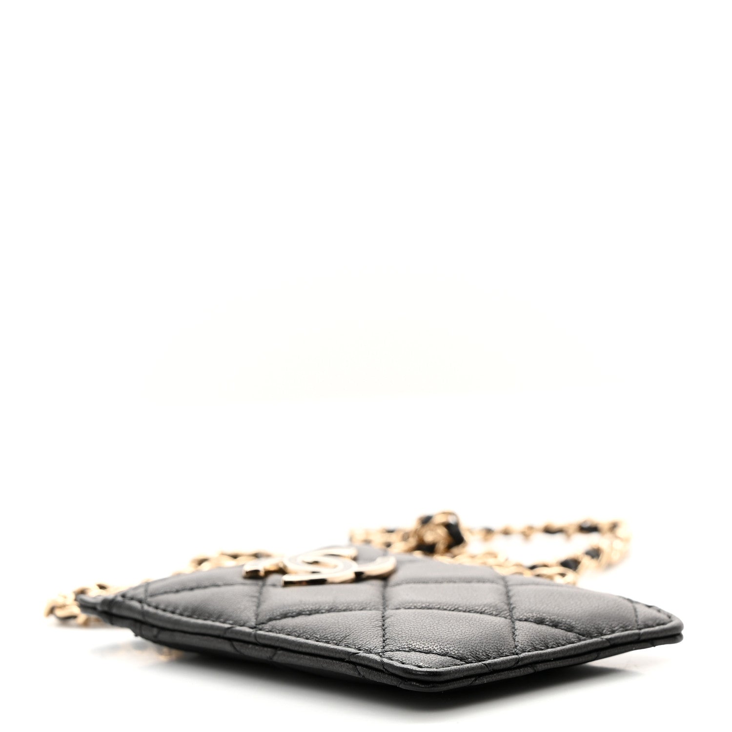 Chanel Lambskin Quilted Glitter Card Holder On Chain Black 4 of 8