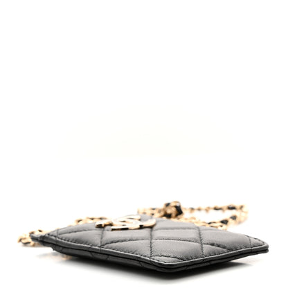 Chanel Lambskin Quilted Glitter Card Holder On Chain Black 4 of 8