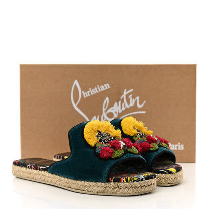 Christian Louboutin Canvas Raffia Velvet Pacha Loubi Flat Espadrilles Vers 35 Black Multicolor 9 of 9