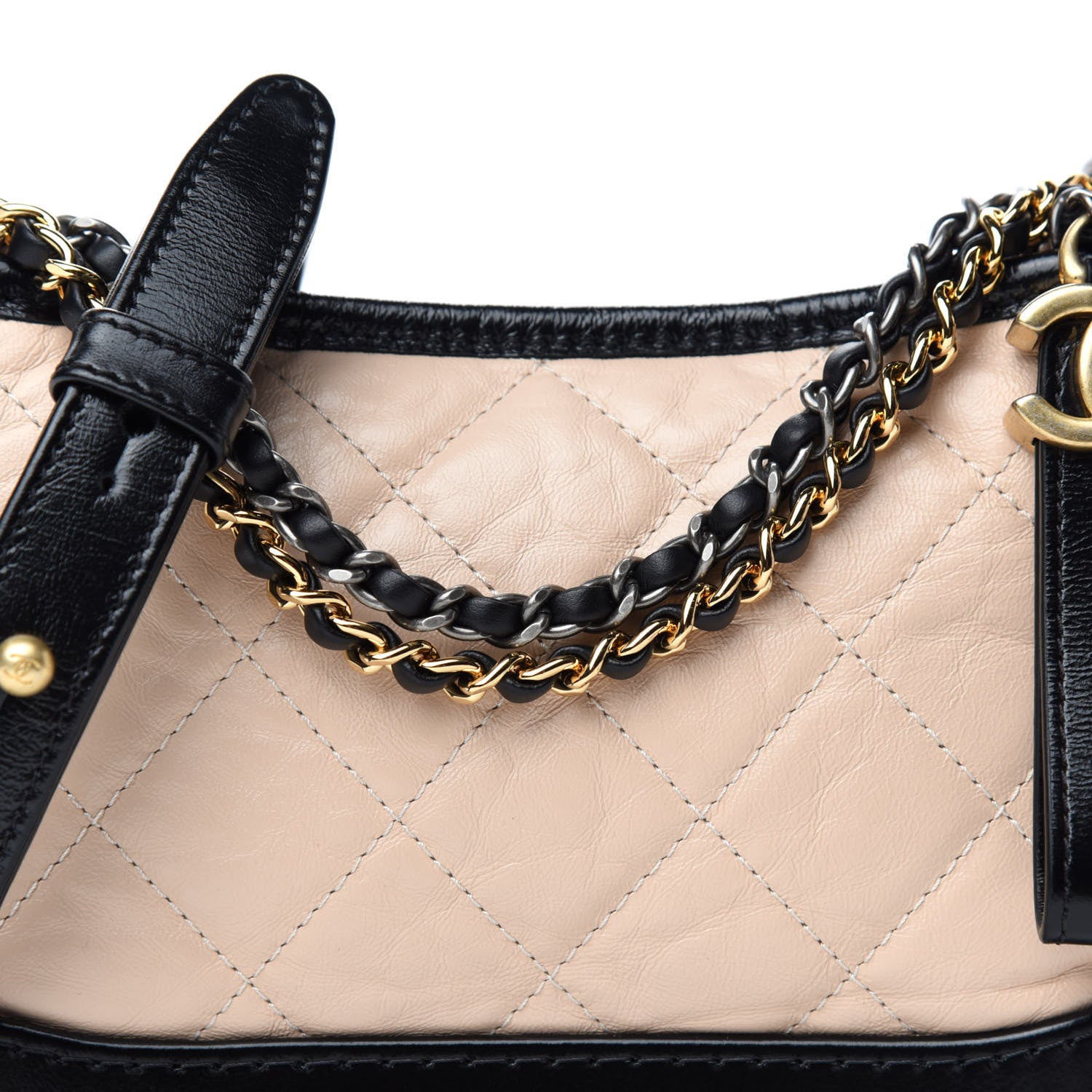 Chanel Aged Calfskin Quilted Small Gabrielle Hobo Beige Black 10 of 10
