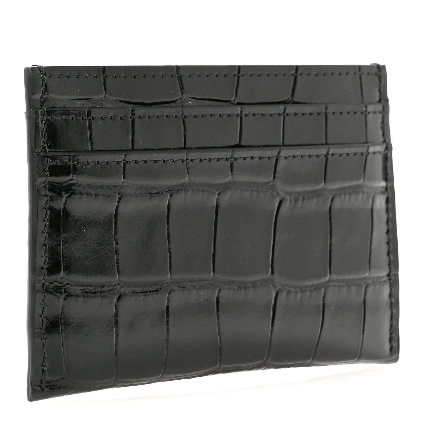 Calfskin Crocodile Embossed Crococo Card Holder Black