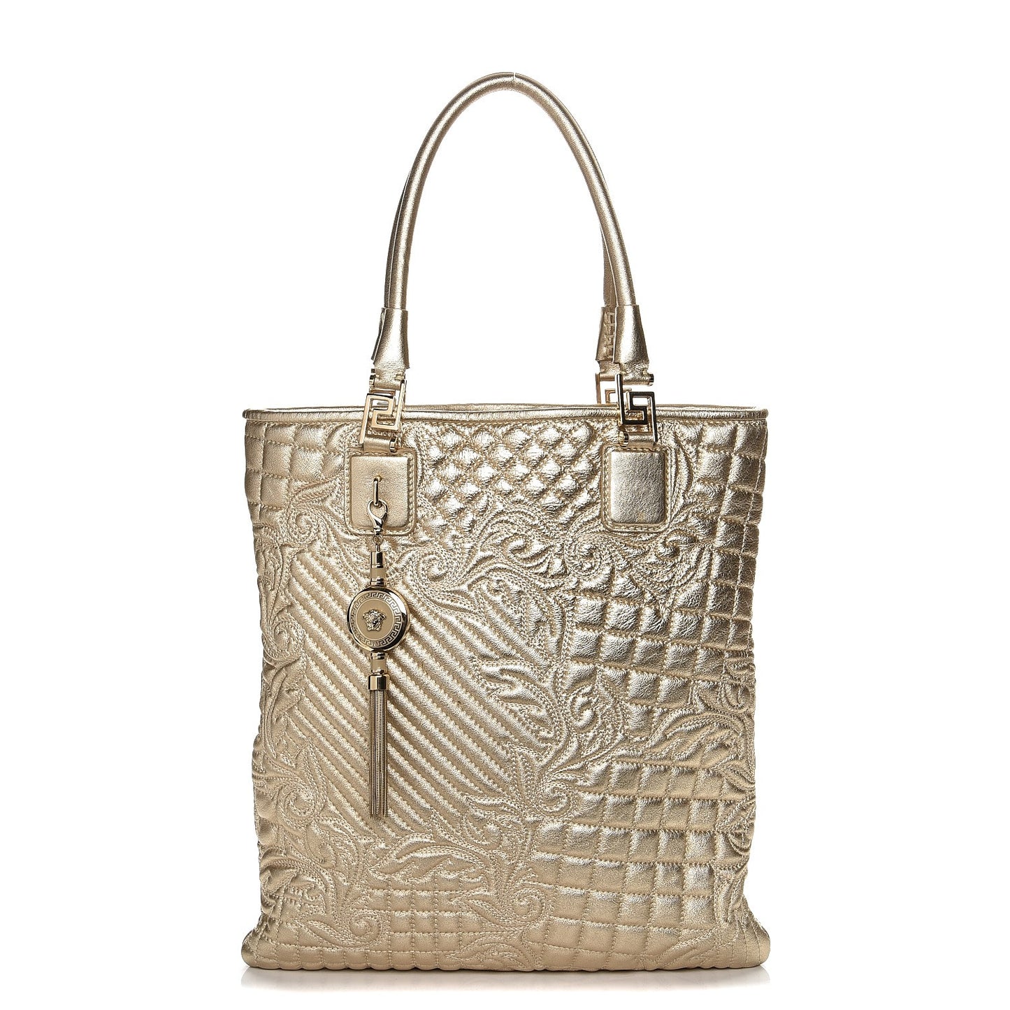 Metallic Nappa Barocco Quilted Vanitas Tote Gold