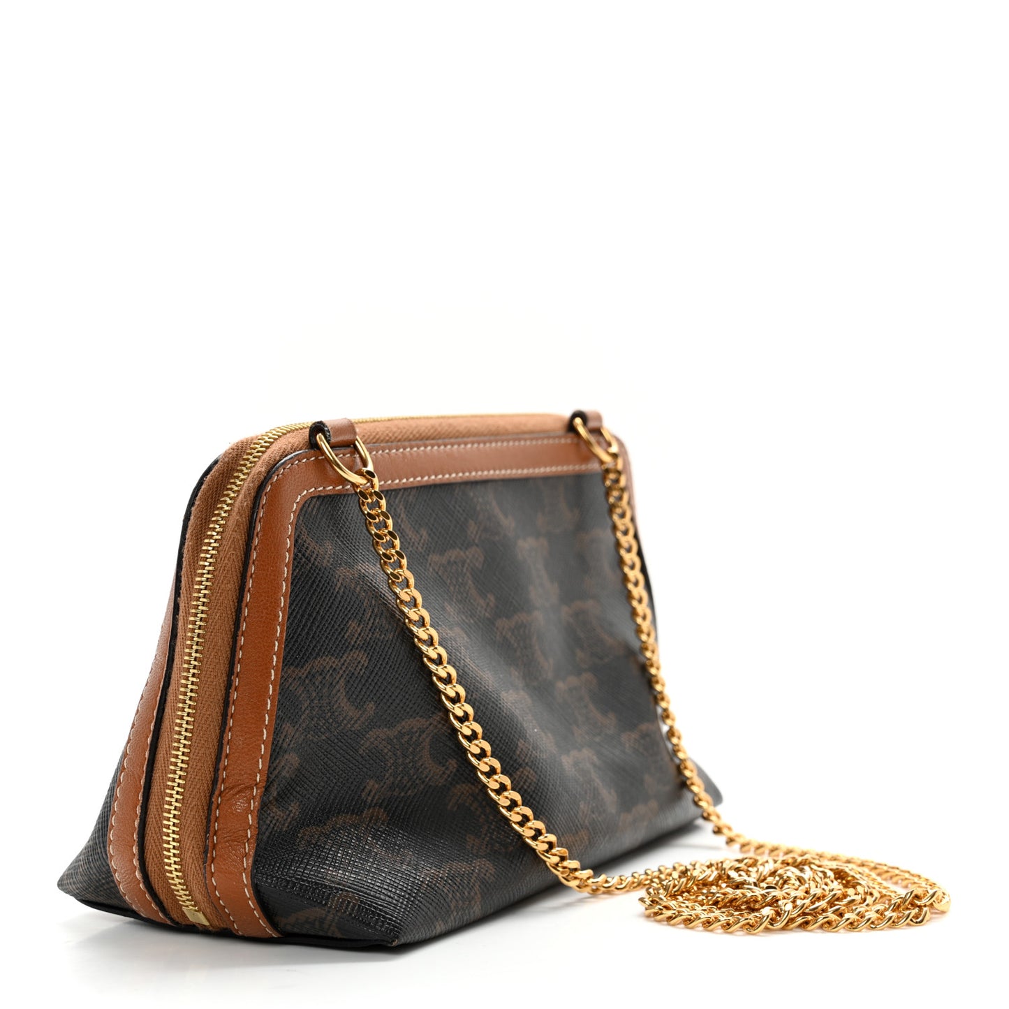 Lambskin Triomphe Canvas Embroidered Logo Clutch With Chain Tan