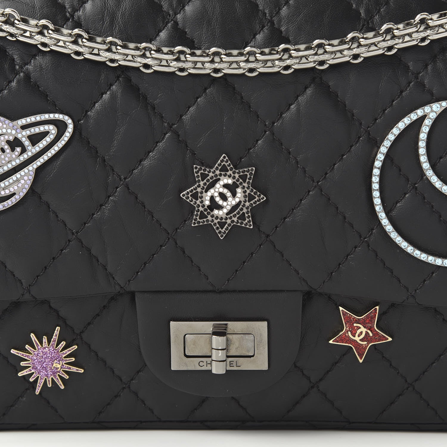 Chanel Aged Calfskin Space Charms 2.55 Reissue 225 Flap Black 10 of 11
