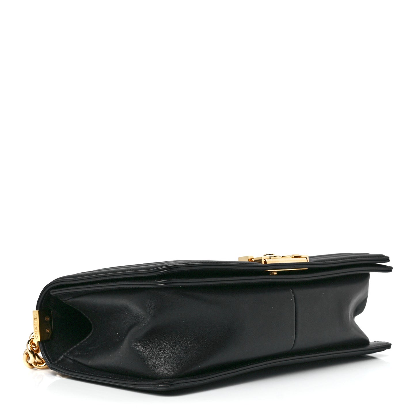 Calfskin Chevron Quilted Medium Boy Flap Black