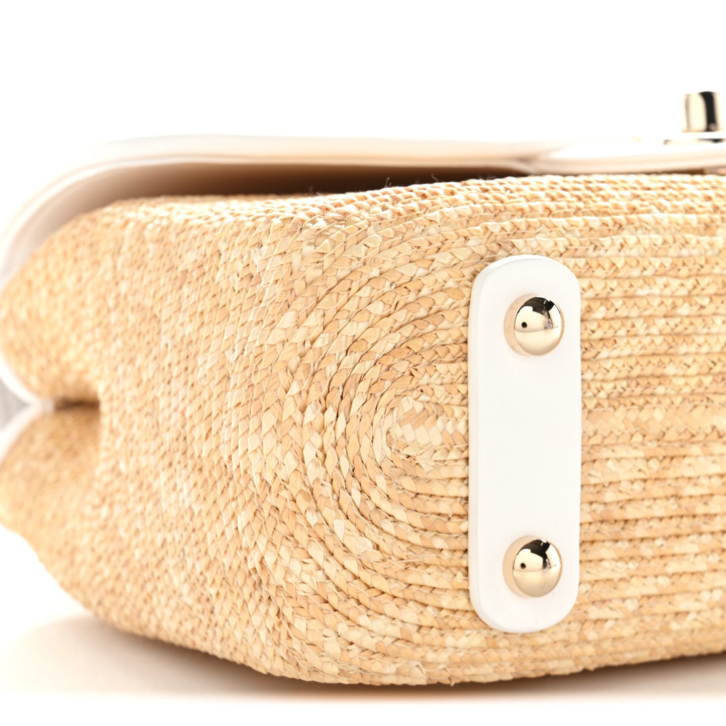 Raffia Lambskin Small Flap Bag Beige White