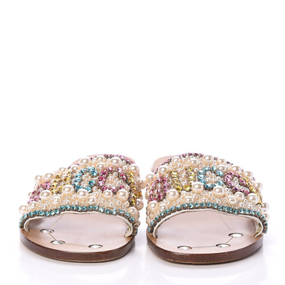 Gucci Calfskin Pearl Lupe 20mm Guccy Jeweled Slide Sandals 37.5 Multicolor 2 of 7