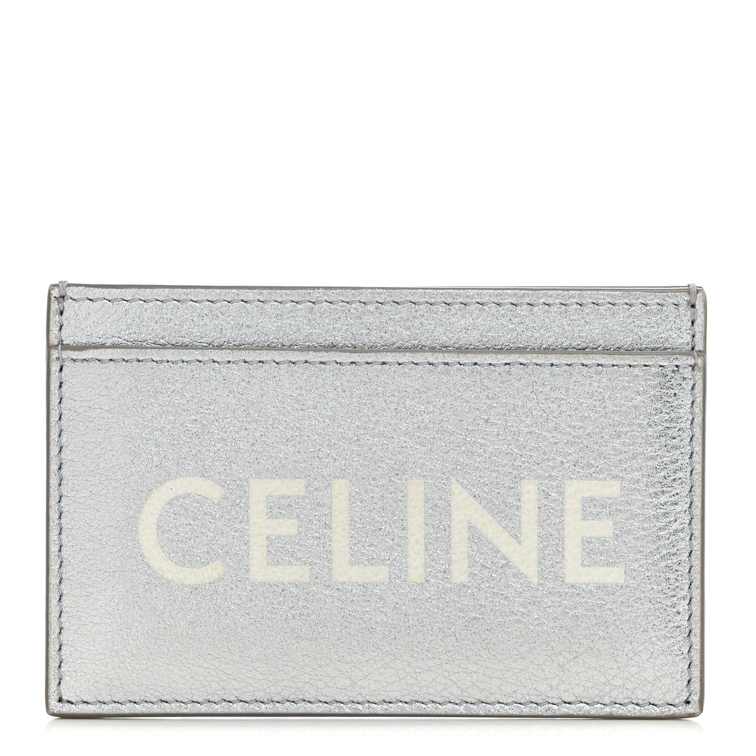 Celine Calfskin Logo Card Holder Silver 1 of 9