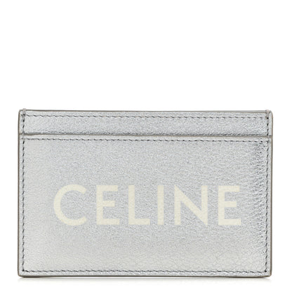 Celine Calfskin Logo Card Holder Silver 1 of 9