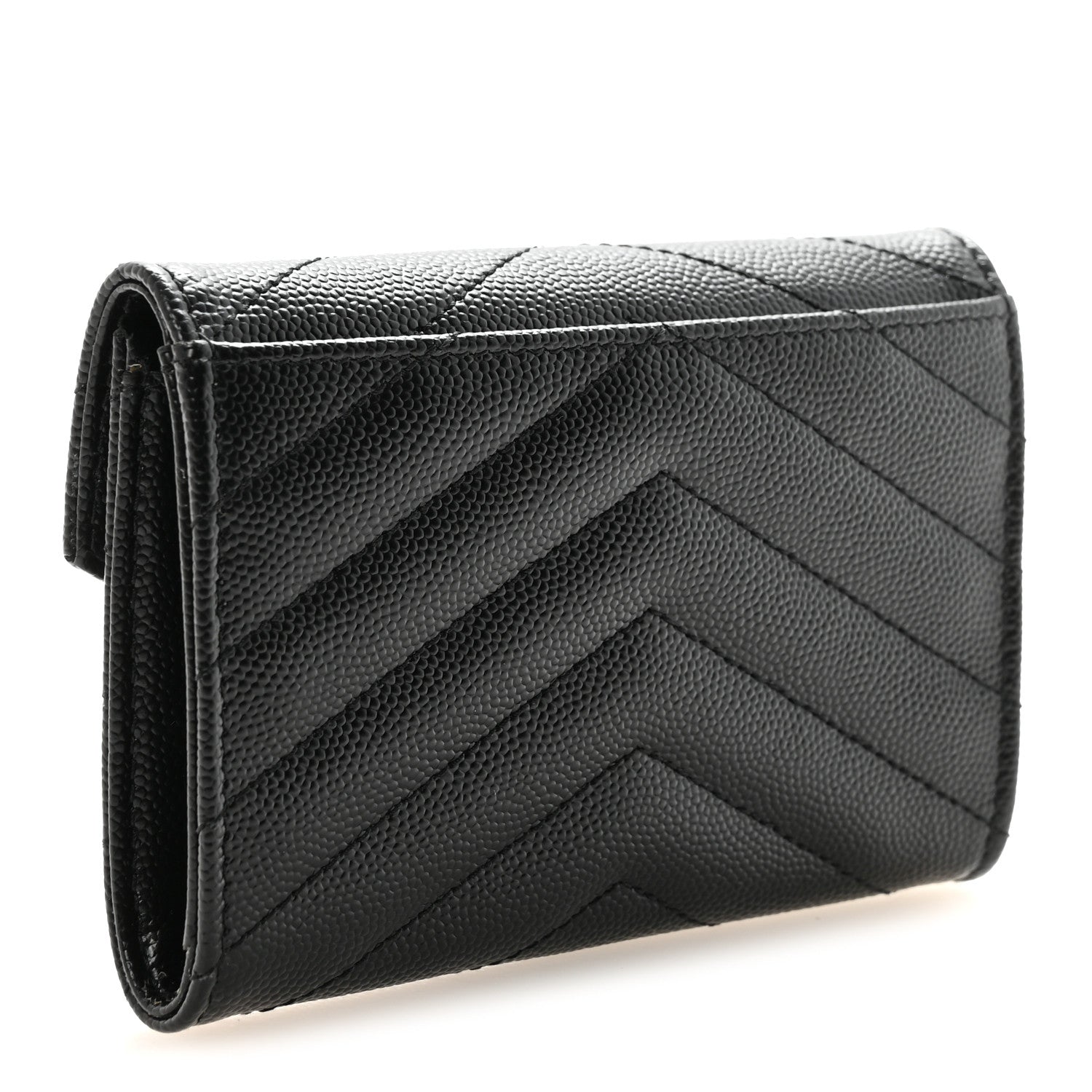 Saint Laurent Grain De Poudre Matelasse Chevron Small Monogram Envelope Wallet Black 3 of 7