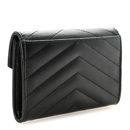 Saint Laurent Grain De Poudre Matelasse Chevron Small Monogram Envelope Wallet Black 3 of 7