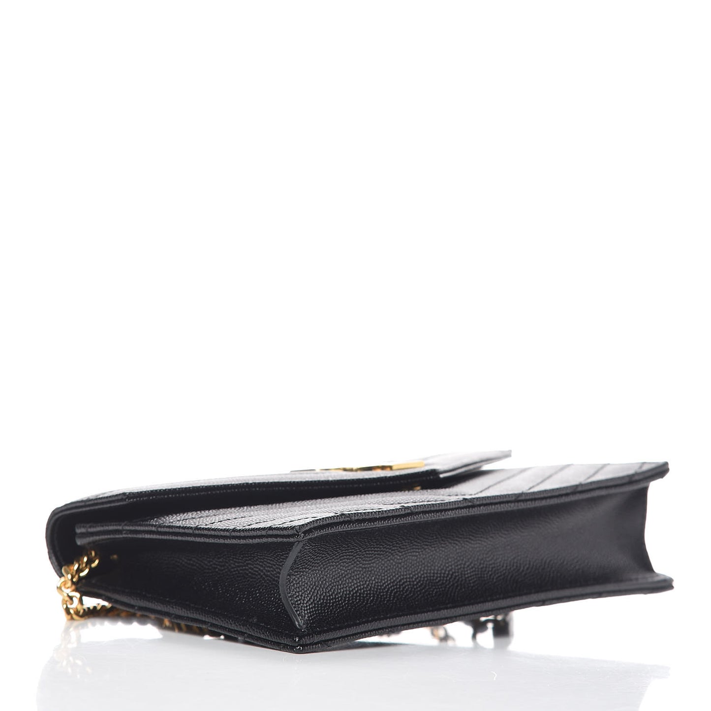 Grain De Poudre Matelasse Chevron Monogram Envelope Chain Wallet Black