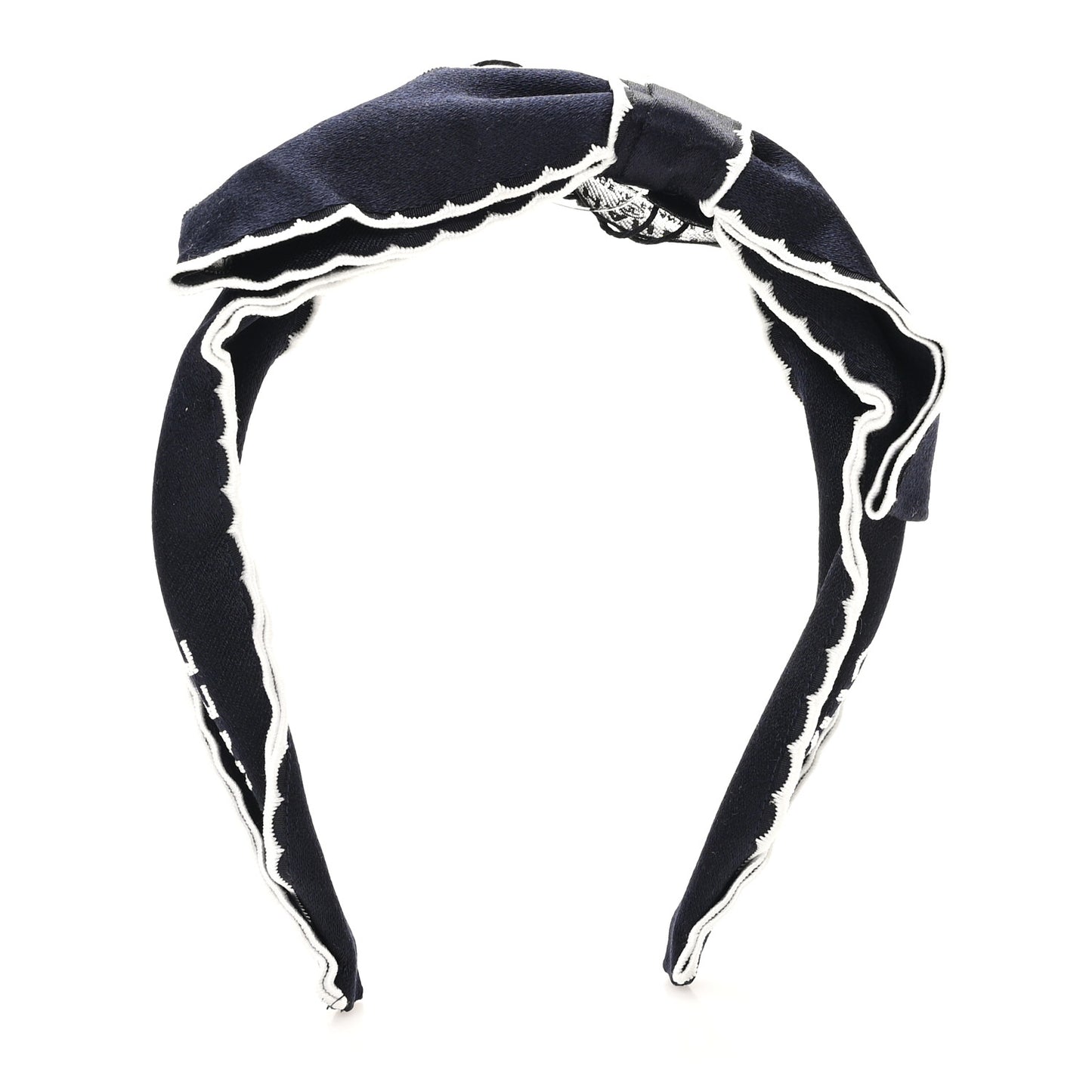 Silk Cotton Bow Logo Headband Bleu Marine Ecru