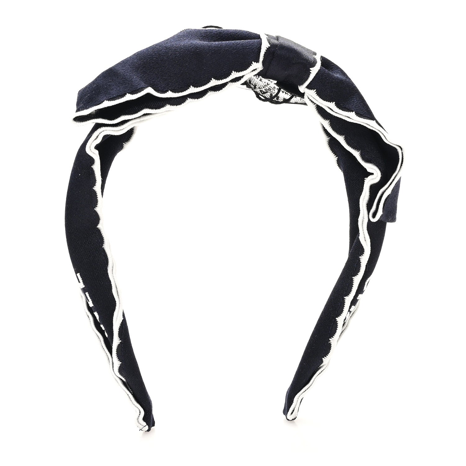 Chanel Silk Cotton Bow Logo Headband Bleu Marine Ecru 3 of 4