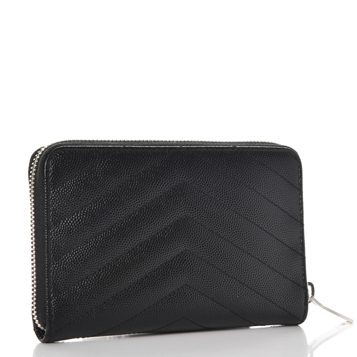 Saint Laurent Grain De Poudre Matelasse Chevron Monogram Zip Around Wallet Black 3 of 9