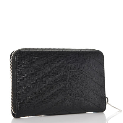 Saint Laurent Grain De Poudre Matelasse Chevron Monogram Zip Around Wallet Black 3 of 9