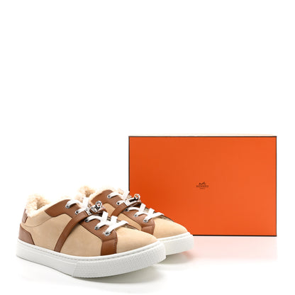 Hermes Suede Goatskin Calfskin Shearling Day Sneakers 41 Beige Palomino Naturel 8 of 8
