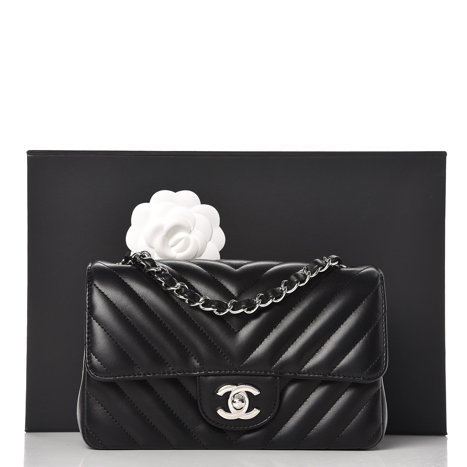 Chanel Lambskin Chevron Quilted Mini Rectangular Flap Black 8 of 8