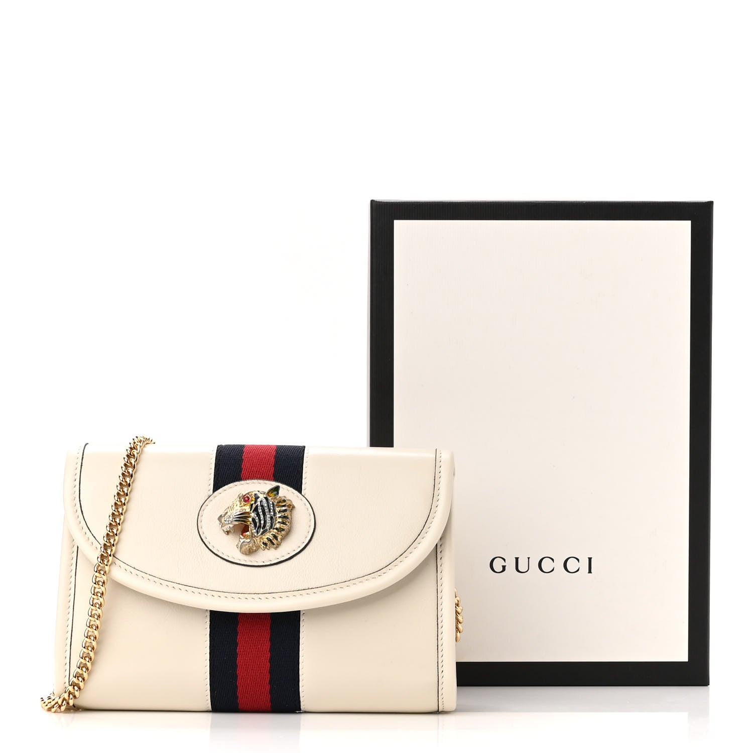 Gucci Textured Calfskin Web Mini Rajah Slim Flap Shoulder Bag Mystic White 11 of 11