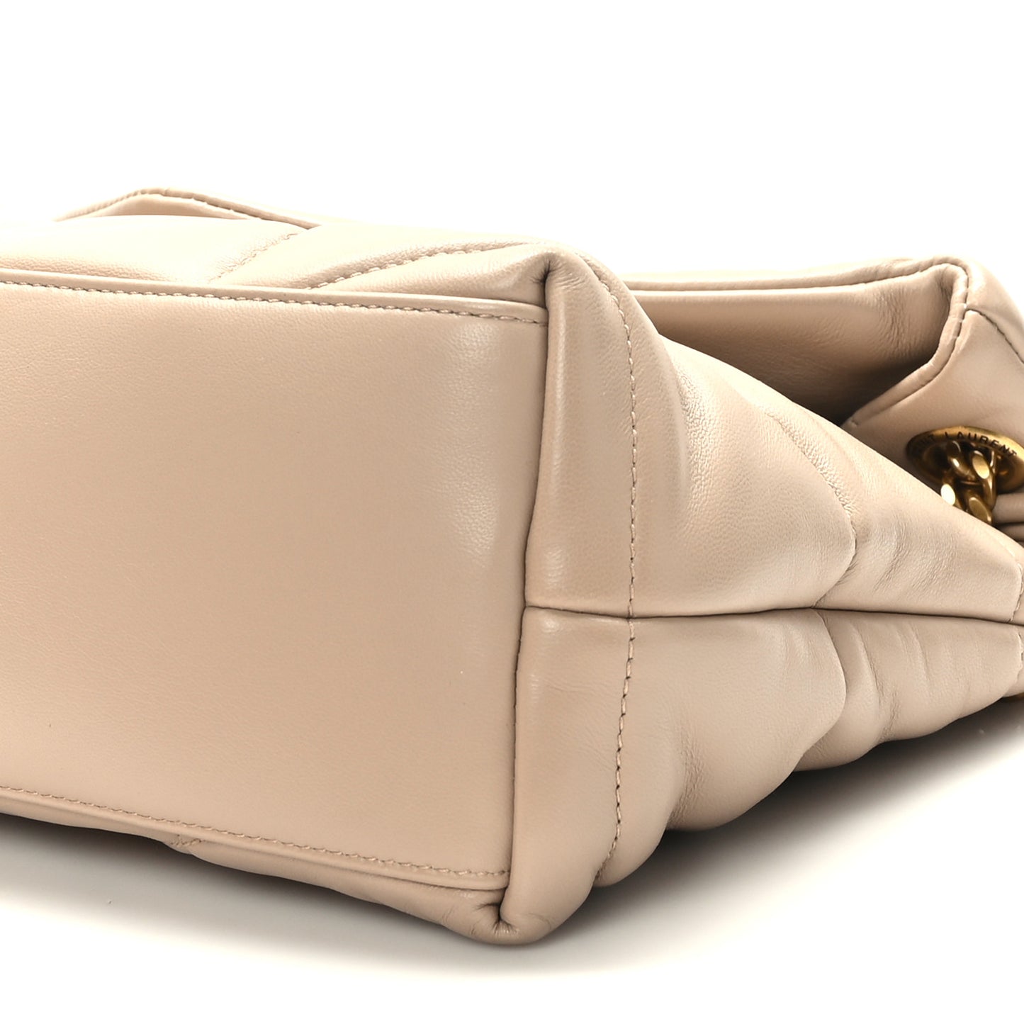 Lambskin Quilted Small Loulou Puffer Monogram Chain Satchel Dark Beige
