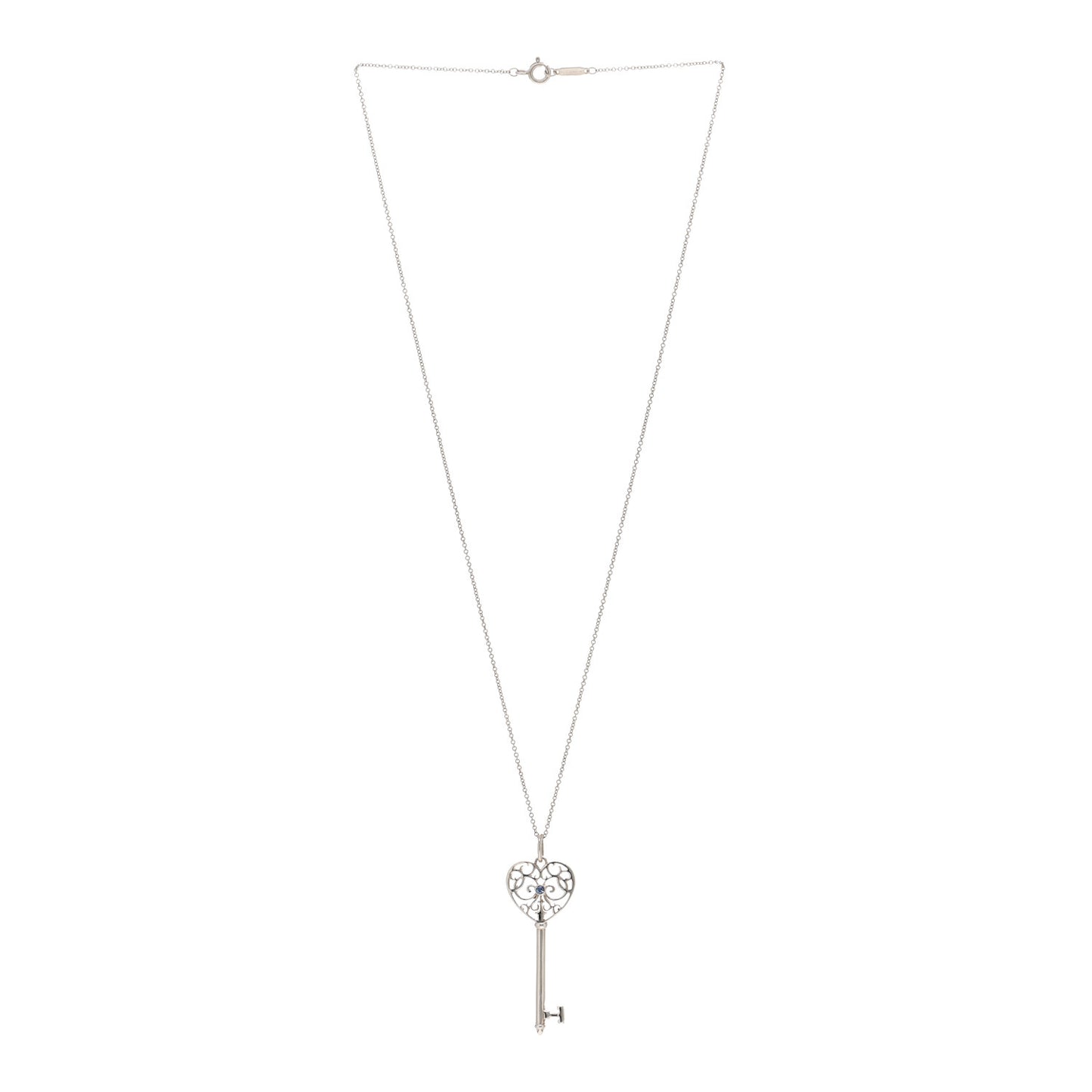 Sterling Silver Blue Sapphire Enchant Heart Key Pendant Necklace
