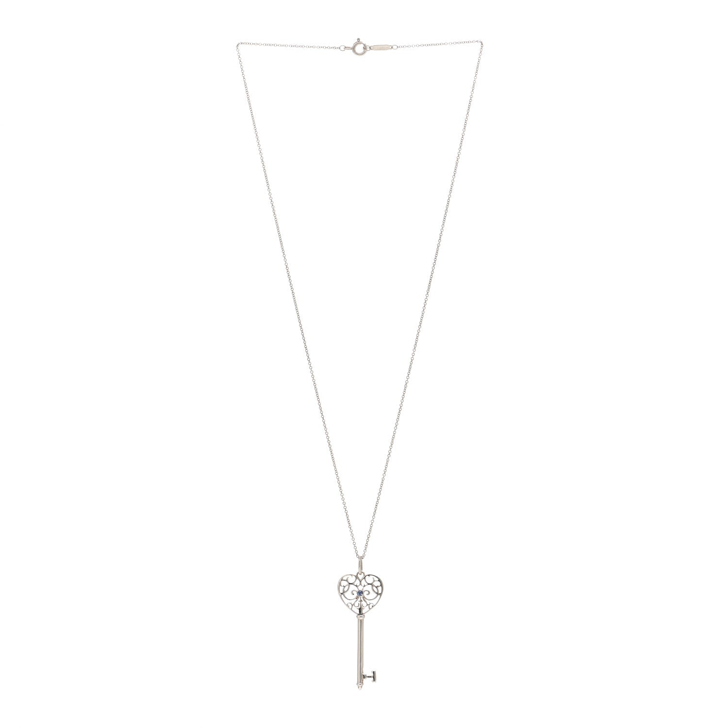 Tiffany Sterling Silver Blue Sapphire Enchant Heart Key Pendant Necklace 3 of 4