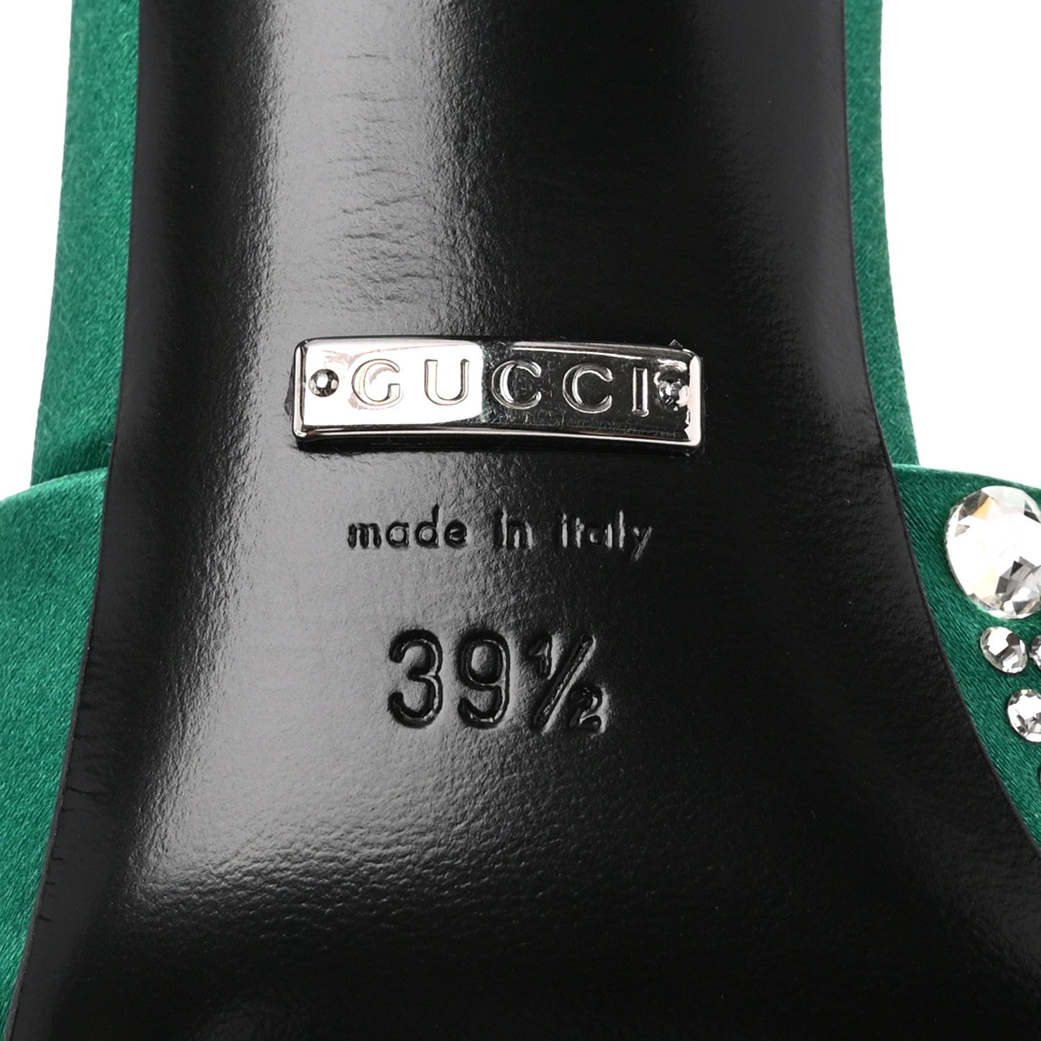 Gucci Satin Crystal Ankle Strap Sandal Pumps 39.5 Emerald 8 of 9