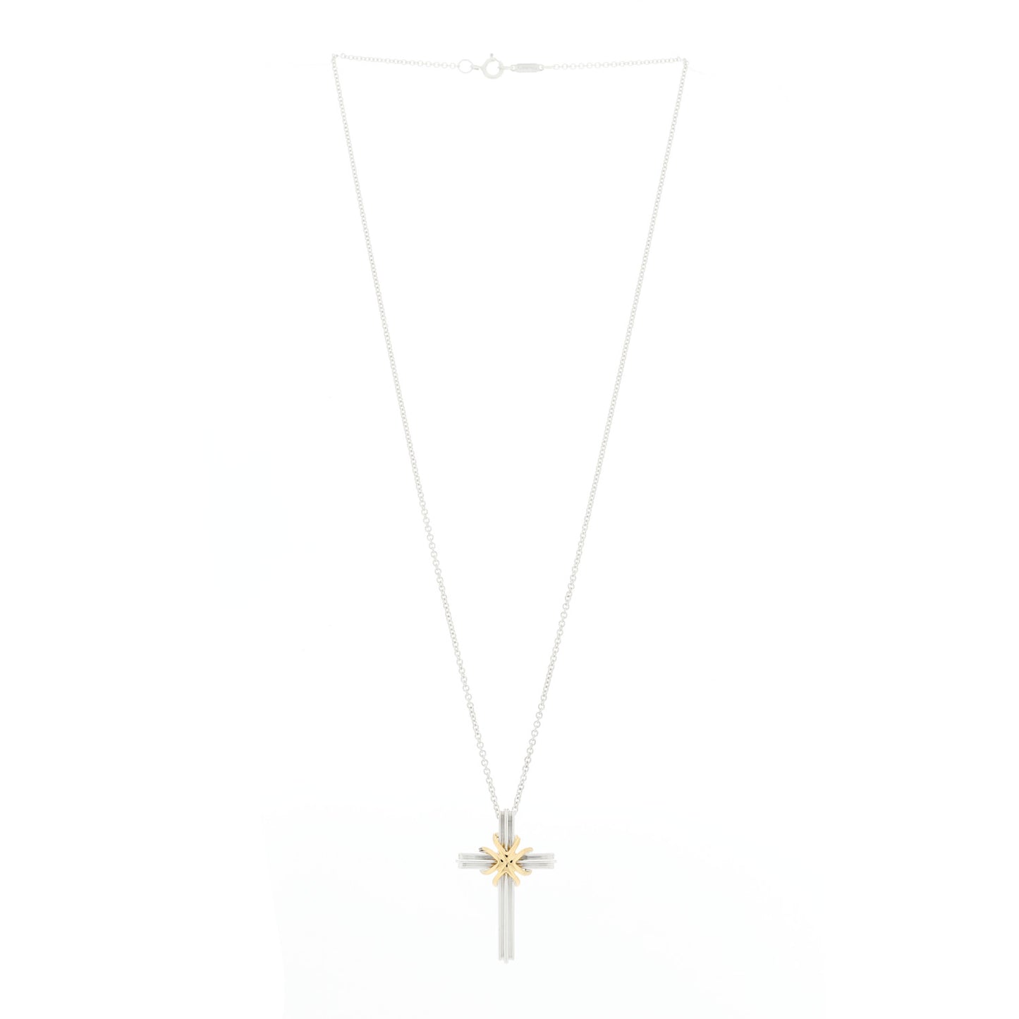 Sterling Silver 18K Yellow Gold Cross Pendant Necklace