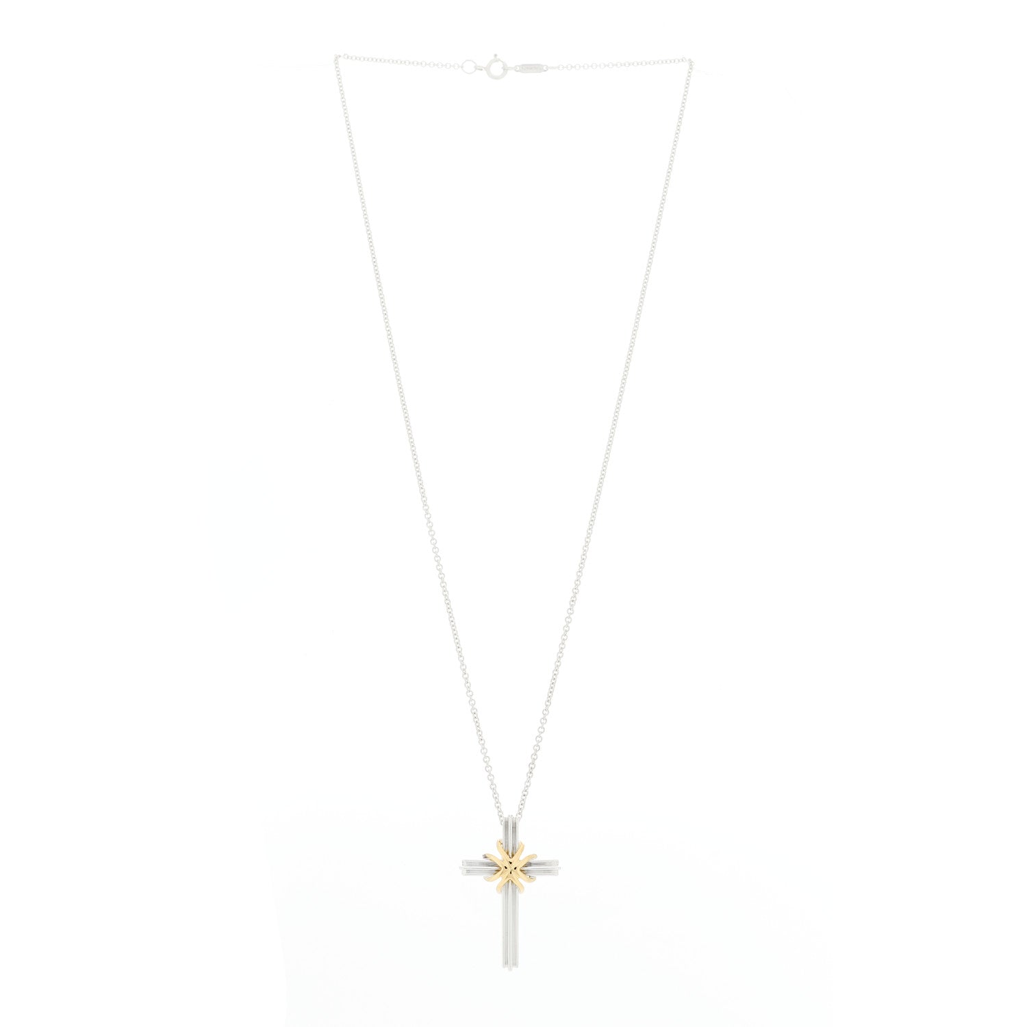 Tiffany Sterling Silver 18K Yellow Gold Cross Pendant Necklace 3 of 6