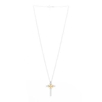 Tiffany Sterling Silver 18K Yellow Gold Cross Pendant Necklace 3 of 6