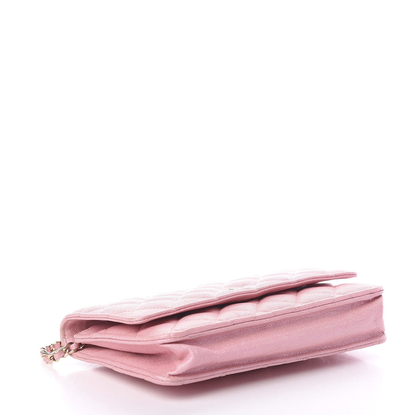Iridescent Caviar Quilted Wallet on Chain WOC Rose Pink