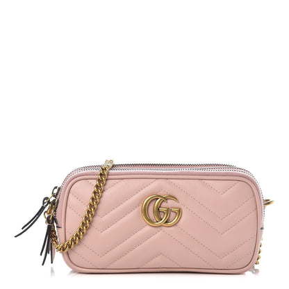 Gucci Calfskin Matelasse Mini GG Marmont Chain Crossbody Bag Perfect Pink 1 of 11