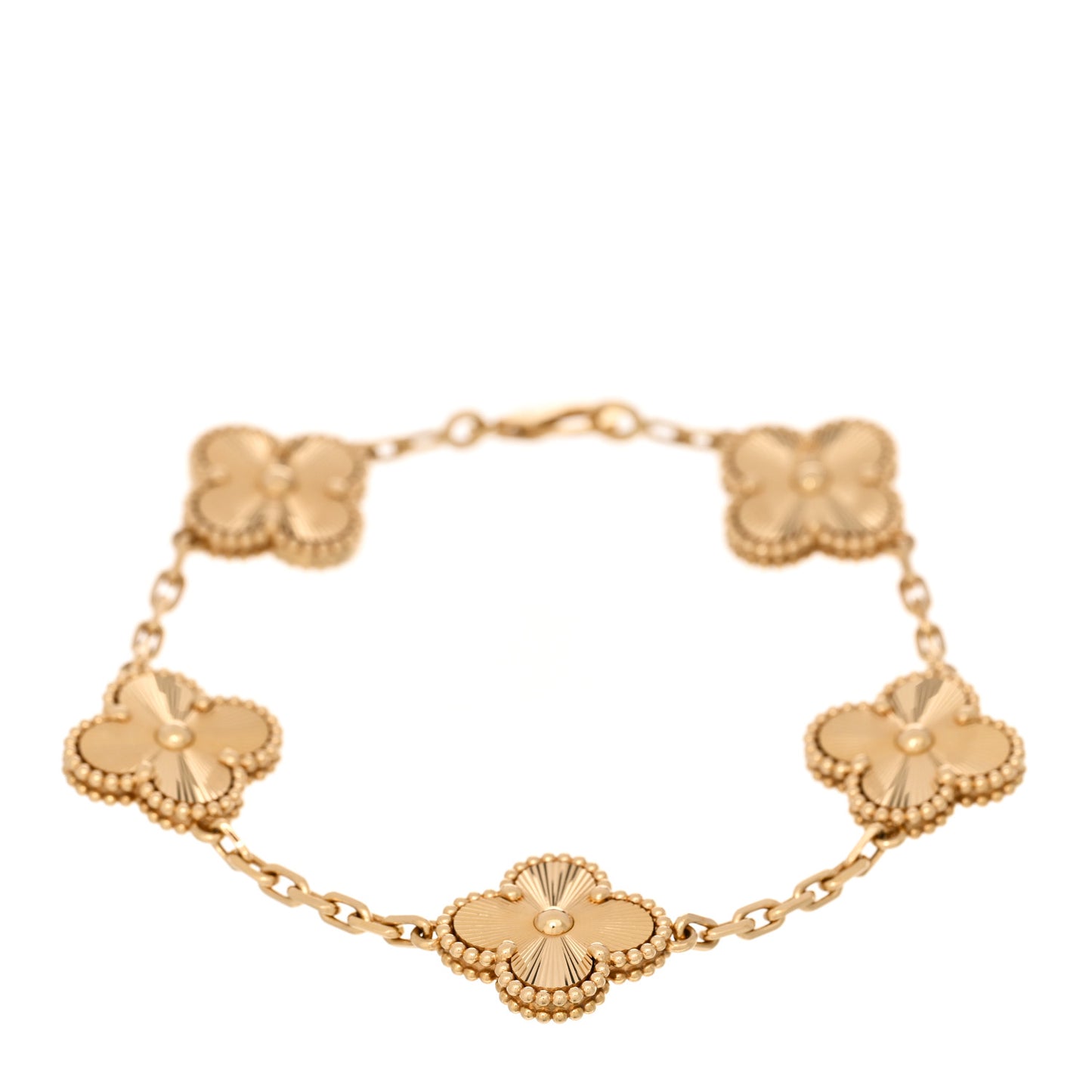 18K Yellow Gold 5 Motifs Guilloche Vintage Alhambra Bracelet