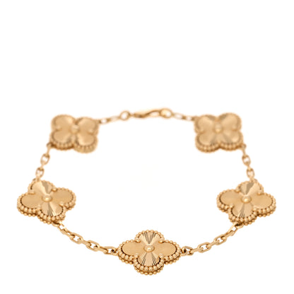 Van Cleef & Arpels 18K Yellow Gold 5 Motifs Guilloche Vintage Alhambra Bracelet 1 of 4