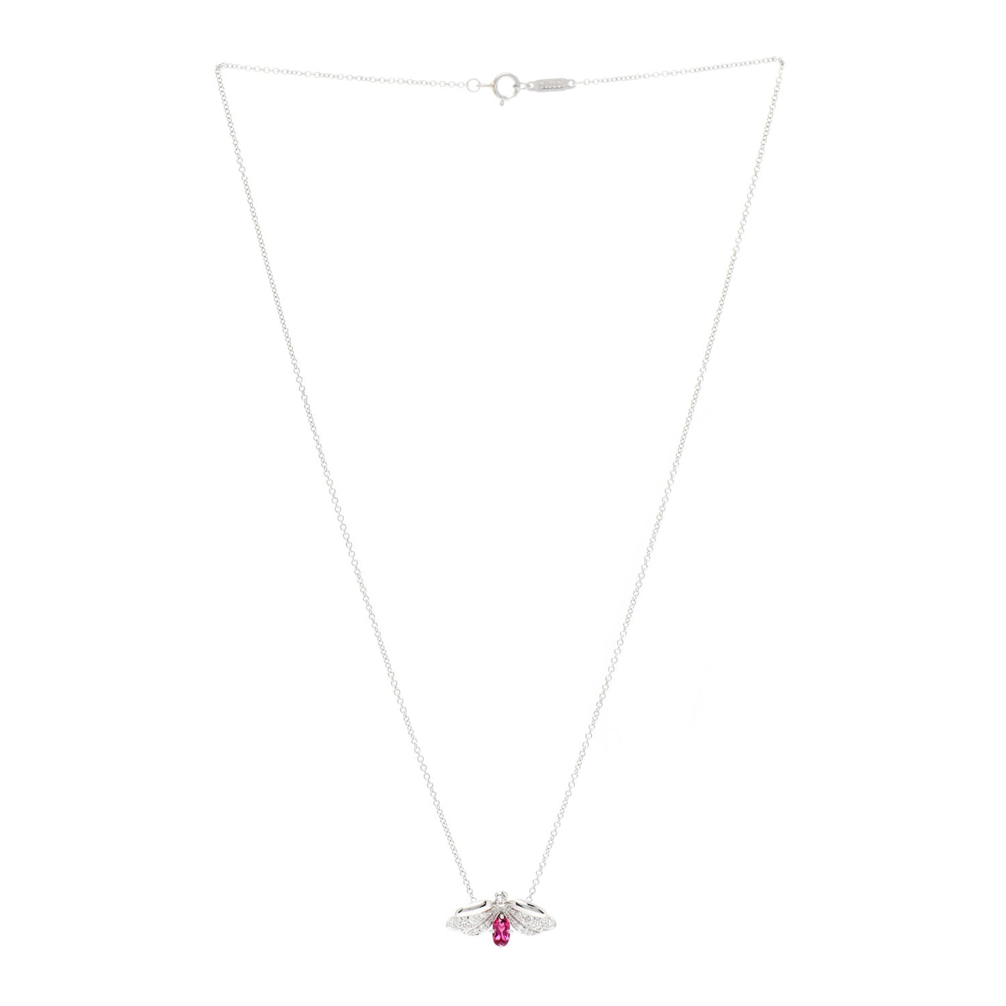 Platinum Diamond Pink Tourmaline Paper Flowers Firefly Pendant Necklace