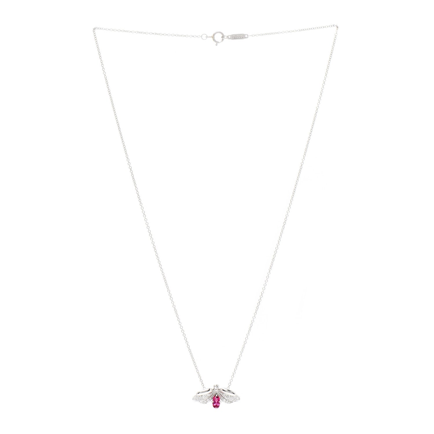 Tiffany Platinum Diamond Pink Tourmaline Paper Flowers Firefly Pendant Necklace 3 of 6