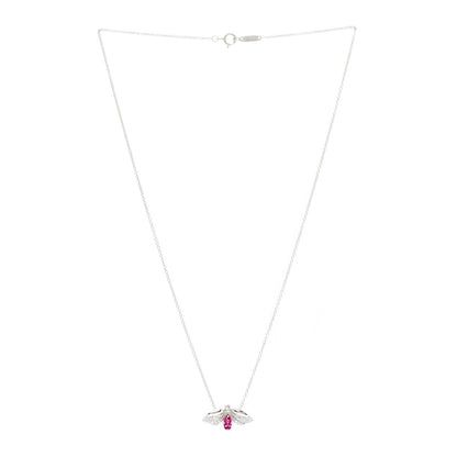 Tiffany Platinum Diamond Pink Tourmaline Paper Flowers Firefly Pendant Necklace 3 of 6
