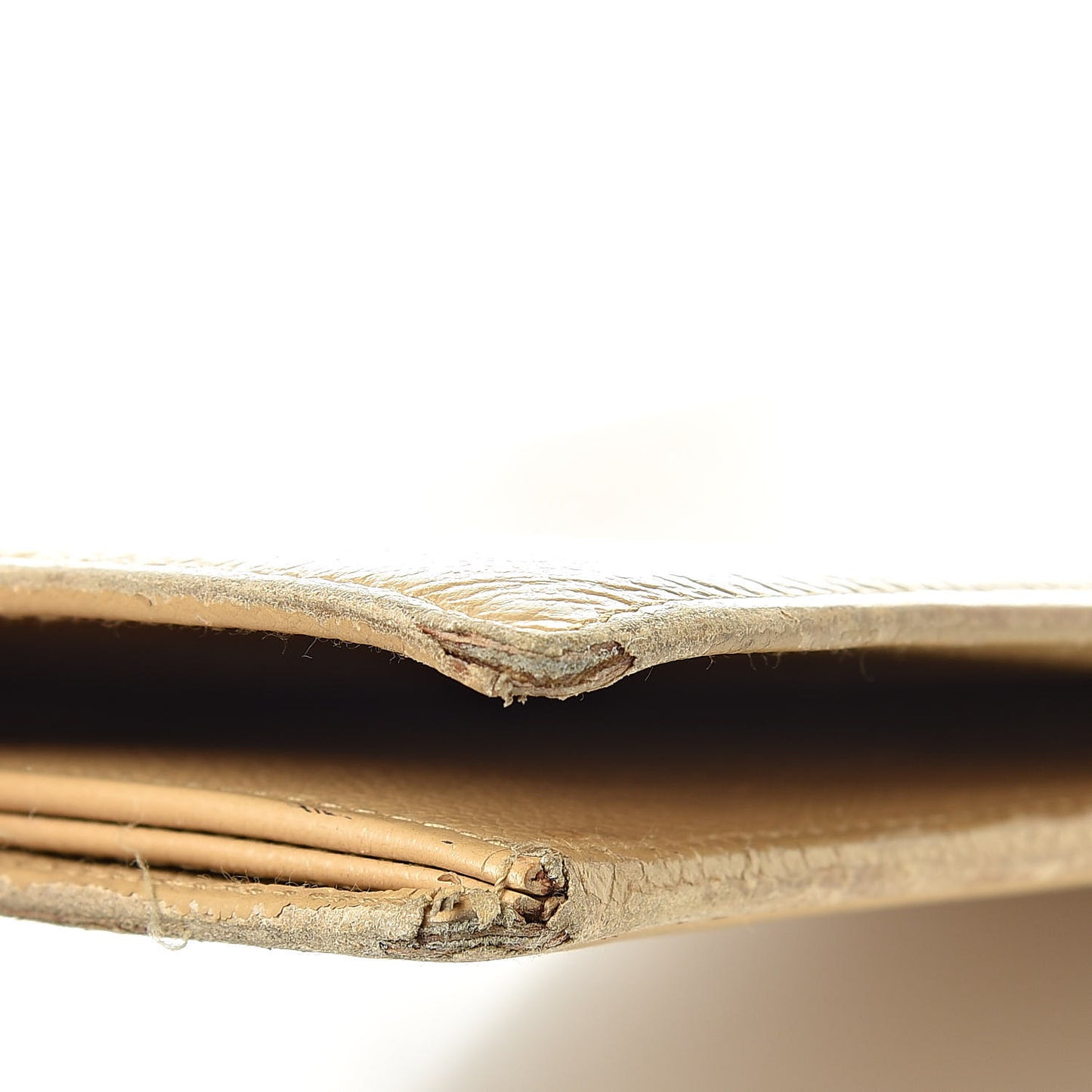 Grained Calfskin CC Button Yen Wallet Beige