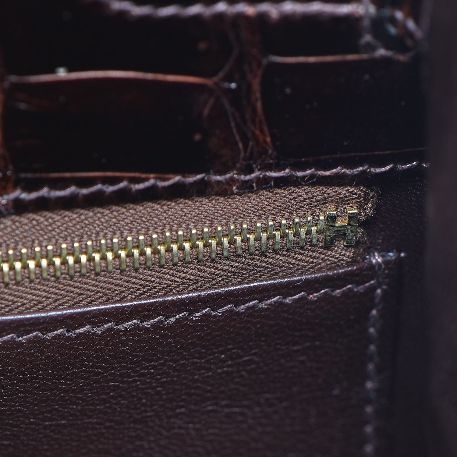 Hermes Shiny Porosus Crocodile Kelly Sellier 35 Havane 32 of 37