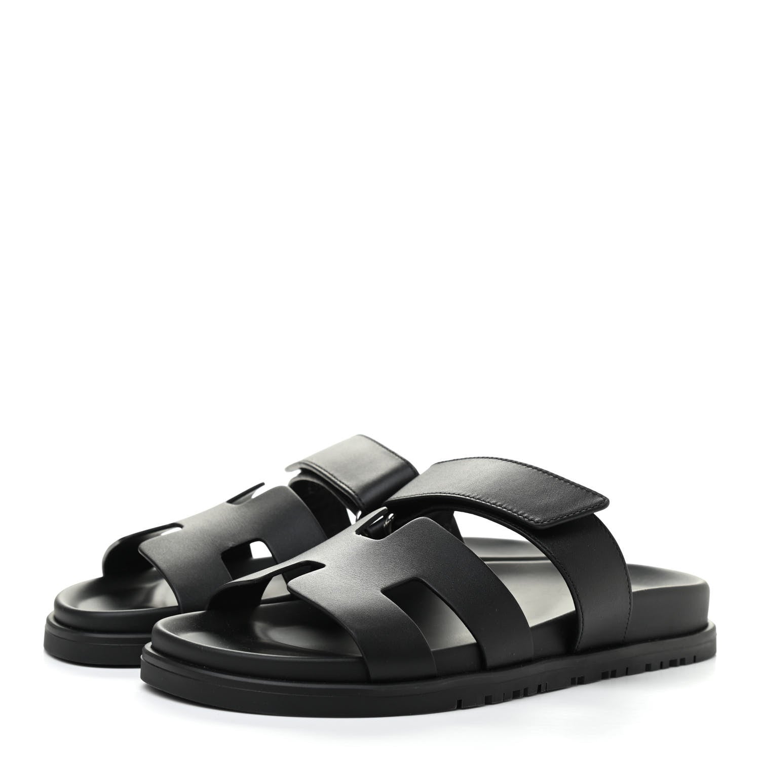 Hermes Calfskin Womens Chypre Sandals 37 Black 3 of 8